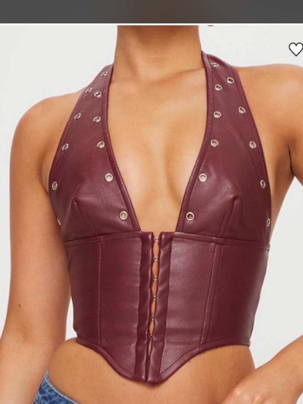 Princess Polly Burgundy Faux Leather Halter Corset Top